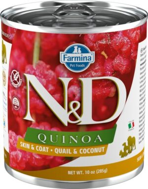 Farmina N&D Quinoa Blikvoeding Skin & Coat Kwartel & Kokosnoot 285g